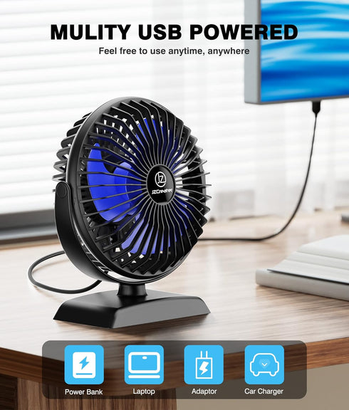 JZCreater USB Desk Fan, Mini 360 Rotation Desktop Fan with 3 Speed, Quiet USB Powered Fan for Home