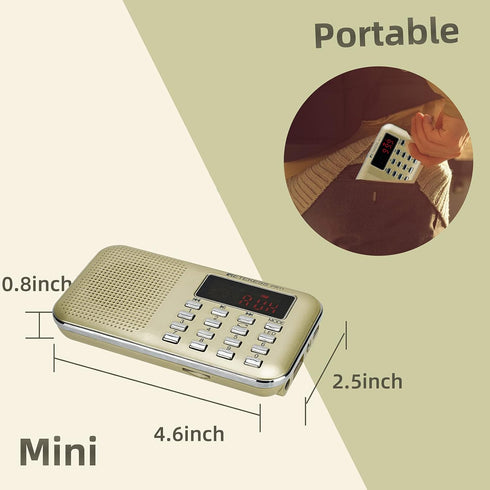 Retekess PR11 Portable AM FM Radio, Rechargeable Transistor Radio with Headphone Jack and MP3 Support (Gold)