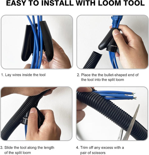 CrocSee 10ft Flame Retardant Split Wire Loom Tubing, 1 inch, Flexible Wire Covers, Black