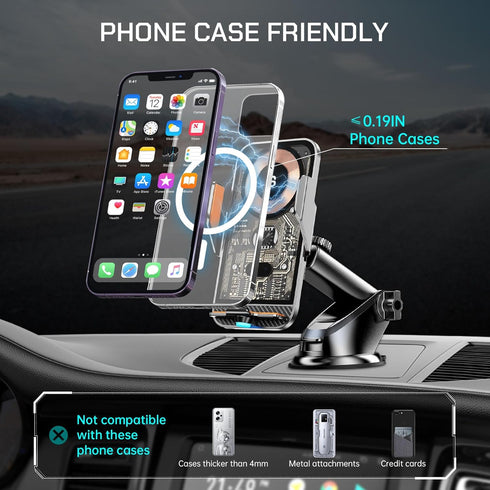 Wireless Car Charger with 15W Fast Charging, Smart Auto Sensor Clamping Phone Mount for iPhone 15 14 13 12 11 Pro Max,