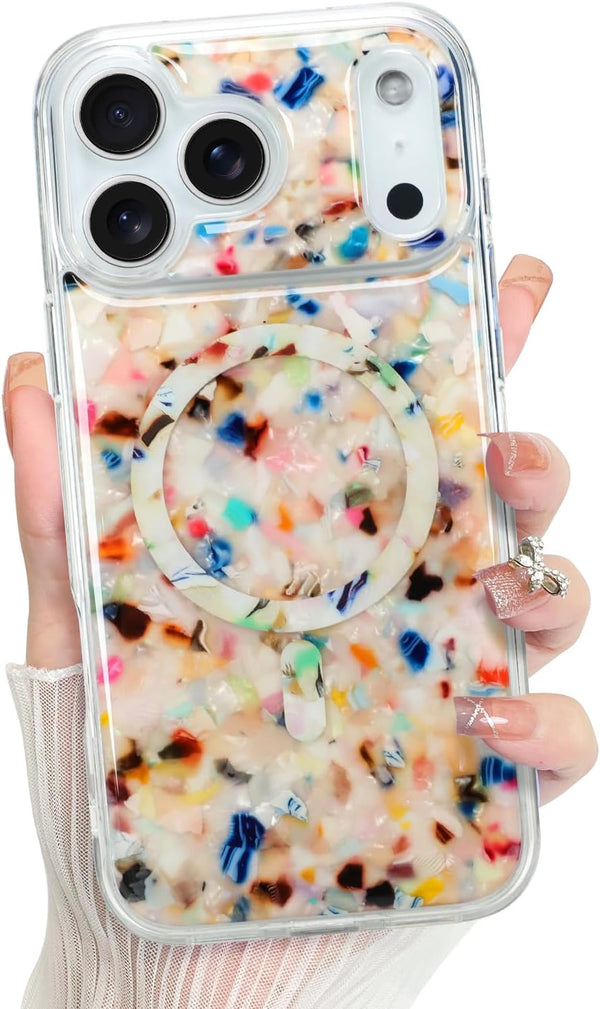 Bonoma for iPhone 17 Pro Max Case 2025, Sparkly Luxury Marble Back, Magnetic