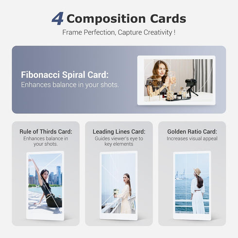(11 Pcs) JJC Composition Viewfinder View Catcher Tool, Golden Ratio Fibonacci Spiral Rule of Thirds Leading Lines Card
