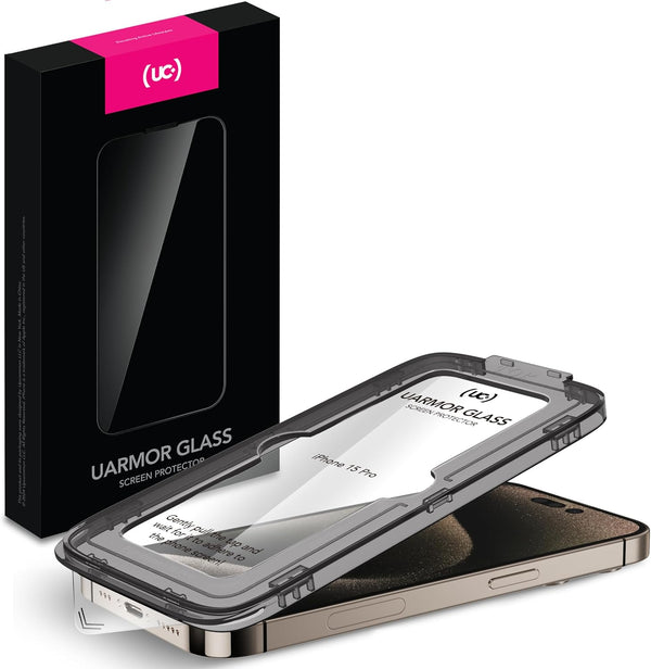 UARMOR 9H HD Clear Screen Protector for iPhone 15 Pro (6.1") - 2 Pack, Tempered Glass, Anti-Scratch, Easy Install Kit.