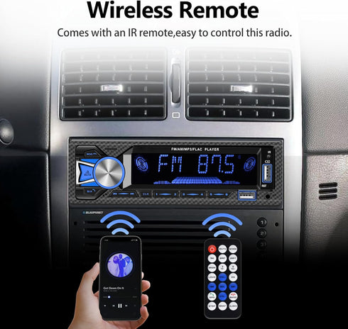 Single Din Car Stereo Marine Radio, Bluetooth Hands Free Calling with Digital LCD Display, MP3 Player