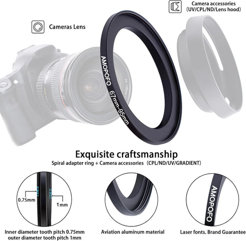 67mm Lens to 95mm Camera Filter Ring, Compatible with All 67mm Camera Lens & 95mm UV, ND, CPL Accessories