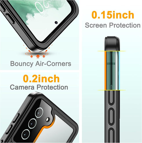 Temdan Waterproof Case for Samsung Galaxy S22, Built-in Screen Protector, Shockproof Dustproof Heavy Duty - Black