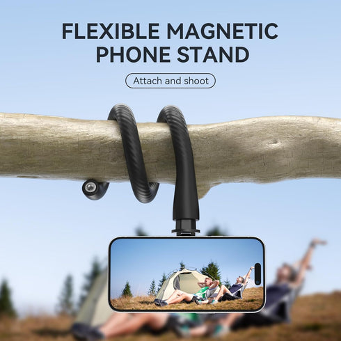 Magnetic Flexible Phone Mount Clamp Tripod Stand for Phones, Black Stick Pole for Stroller, Treadmill, Bike, Motorcycle