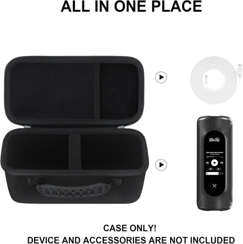 Hard Carrying Case for Blue Tees Golf Player+ GPS Speaker with Touch Screen Display, GPS Speaker Player Protection Case with Mesh Pocket for Charging Cables, Black