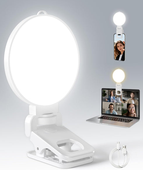 NiceVeedi 3 Color Soft Selfie Light Phone Light with Clip, Portable Edge-lit Ring