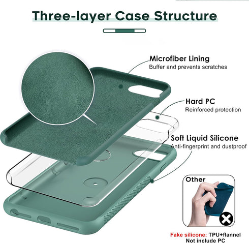 LeYi Green Liquid Silicone Case for iPhone 8/7/6s/6 with Stand & 2 Glass Screen Protectors - Shockproof Cover for All