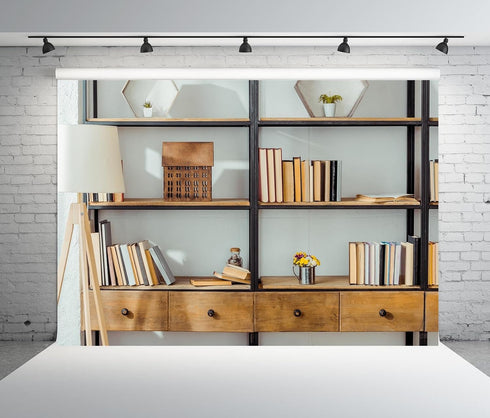 BELECO 8x6ft Fabric Living Room Bookshelf Backdrop Empty Room with Bookcase, Zoom Calls