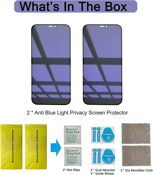 iPhone 12 / 12 Pro Privacy Screen Protector 2 Pack, 9H Hardness, Scratch Resistant, Shatter-Proof, Full Coverage.