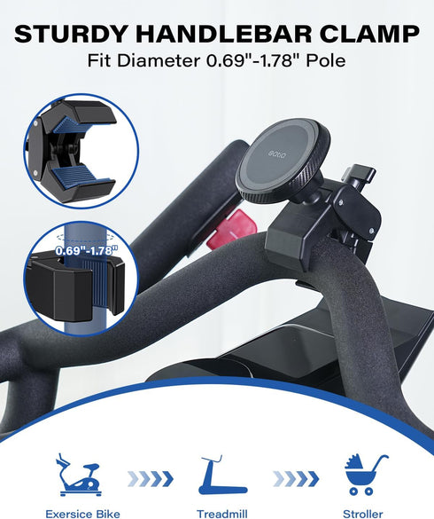 OQTIQ 17 N54 12-17 Phone Holder for Peloton Exercise Bike, Heavy-Duty Clamp & Strong Magnetic Phone Mount