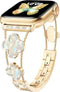 CTYBB Sparkle Diamond Band for Apple Watch 42mm 44mm 45mm Series 1-9, Cute Lucky Clover Dressy Wristband, Gold/White