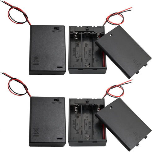 4PCS 4.5V Battery Holder with Switch, 3 AA Battery Holder Case with Wire Leads and ON/Off Switch