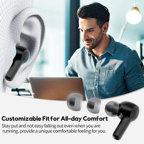 MOZOTER Bluetooth 5.3 Wireless Earbuds, Deep Bass Loud Sound Noise Cancelling with 4 Microphones for iPhone Android