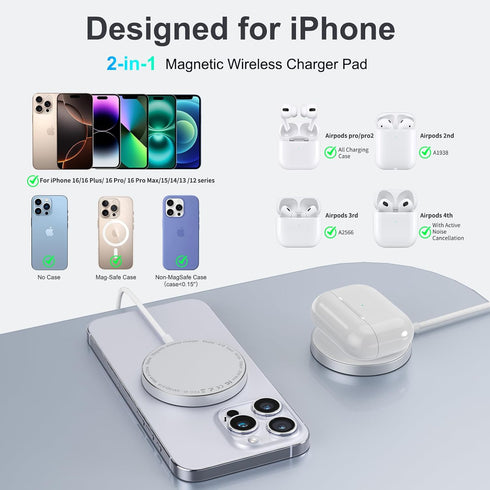 TONKEE Qi2 iPhone,15W 17/16/15/14/13/12 Wireless Charger- Wireless Charger iPhone Charger Pad, Magnetic Charger