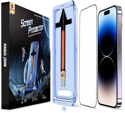 MAGIC JOHN iPhone 14 Pro 6.1" Tempered Glass Screen Protector 2 Pack, Bubble Free, HD Clear, Easy Install, Dynamic