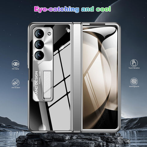 Samsung Galaxy Z Fold 5 Cover: Sleek Clear Electroplated Stand Protective Case - Elegant Anti-Scratches Luxury for
