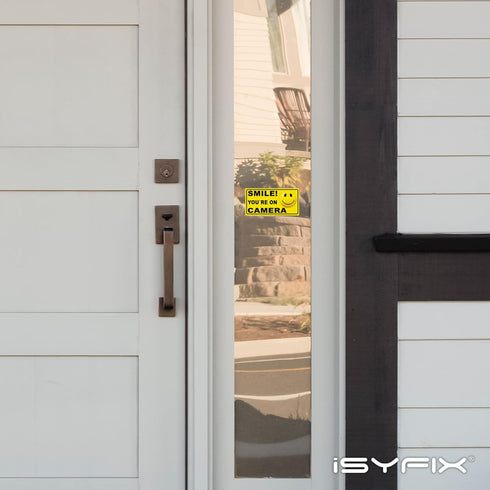 iSYFIX Smile You're on Camera Stickers for Business, 6 Pack 4x2 Inch, Self-Adhesive Vinyl Decal