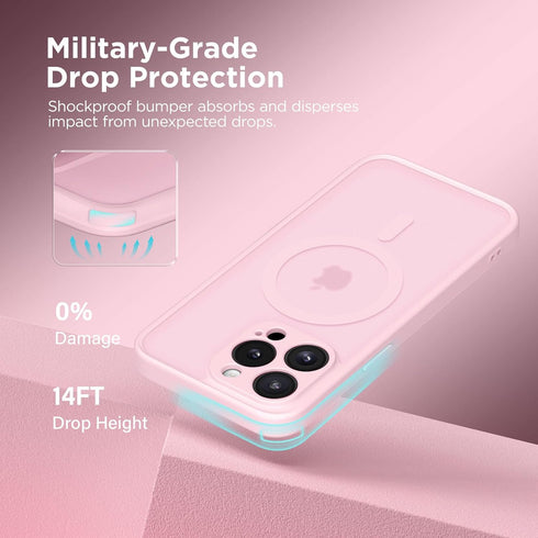 CAPRARO Pastel Pink Magnetic Case for iPhone 14 Pro, Shockproof Slim Thin Cover with Full Camera Protection