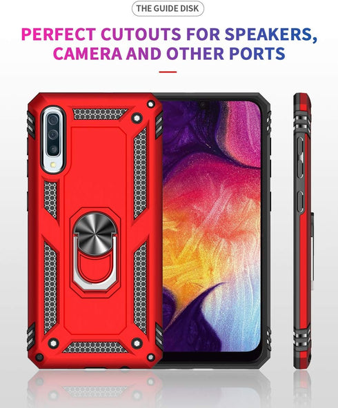 Military Grade Drop Impact Case for Samsung Galaxy A50, 360 Metal Rotating Ring Kickstand Holder, Heavy Duty