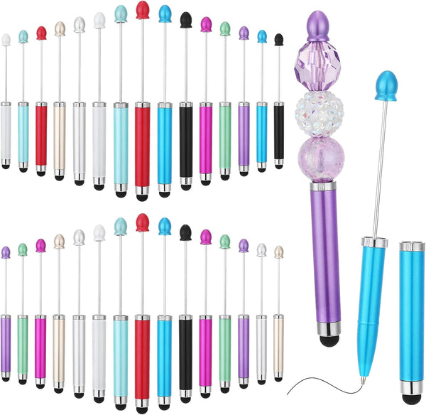 Heeshbou 30 Pcs Beadable Pens Bulk 2-In-1 Beadable Stylus Pen for Touchscreen Plastic