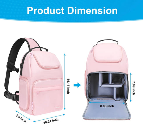 MOSISO Camera Sling Bag, Crossbody Sling Backpack for DSLR/SLR/Mirrorless with Tripod Holder & Removable Inserts, Pink