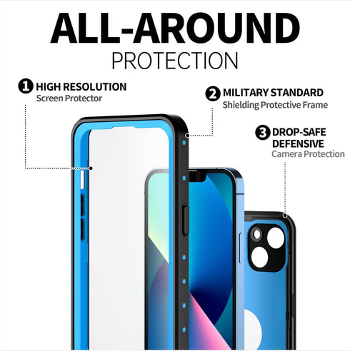 BEASTEK Waterproof Case for iPhone 13, NRE Series Shockproof Dustproof Underwater IP68 with Built-in Screen Protector,