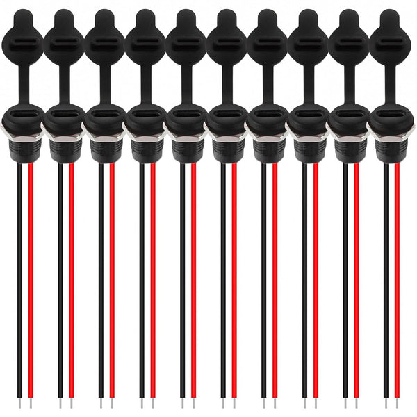 Type-C Female Chassis 2 Pin Wire Waterproof Jack Connectors 3A USB C Pigtail Cable Extension Socket Plug (10Pcs)