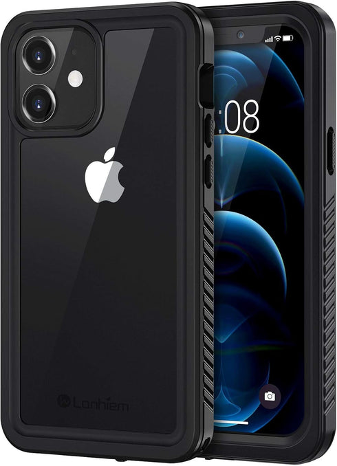 Lanhiem Waterproof Dustproof Shockproof Case for iPhone 12 - Built-in Screen Protector, Full Body Cover, Black