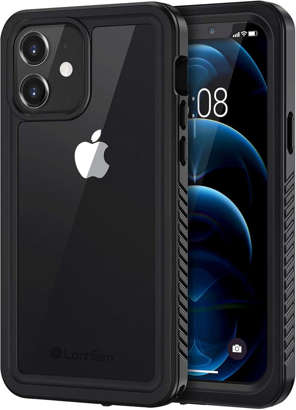 Lanhiem Waterproof Dustproof Shockproof Case for iPhone 12 - Built-in Screen Protector, Full Body Cover, Black