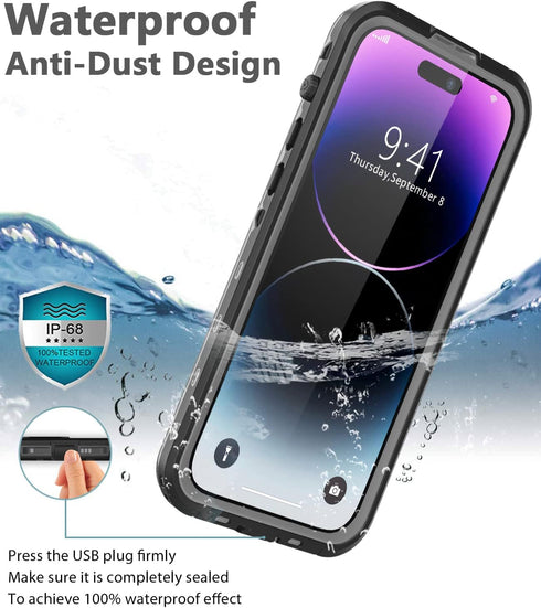 iPhone 14 Pro Max Waterproof Case, Shockproof Dustproof with Screen Protector, Full Body Protective Case, Black, 6.7