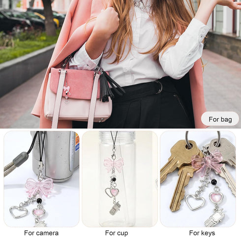 Mabor 2Pcs Y2K Pink Cell Phone Charms Cute Butterfly Heart Bow Shape Cellphone Case Charm Strap Aesthetic Accessories