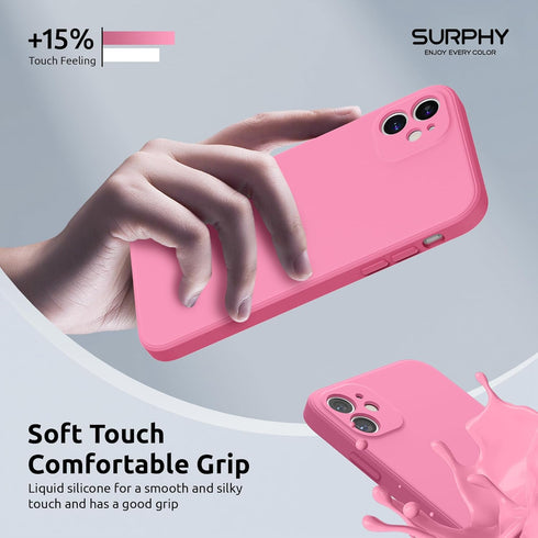 SURPHY Square Design iPhone 11 Case, Pink Liquid Silicone with Camera Protection, Straight Edge Slim Design