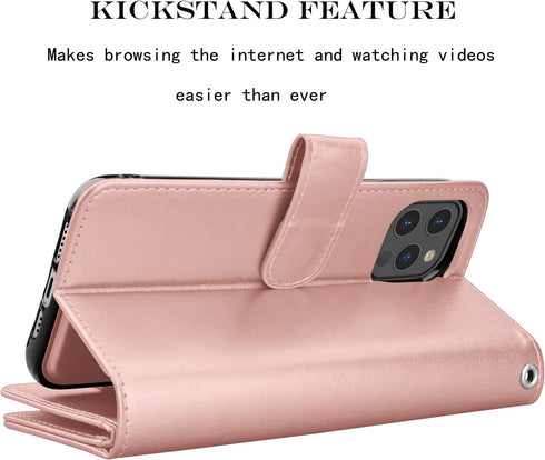 Njjex iPhone 12 Mini Wallet Case (2020), 9 Card Slots, PU Leather, Detachable Kickstand, Magnetic Cover, Rose Gold