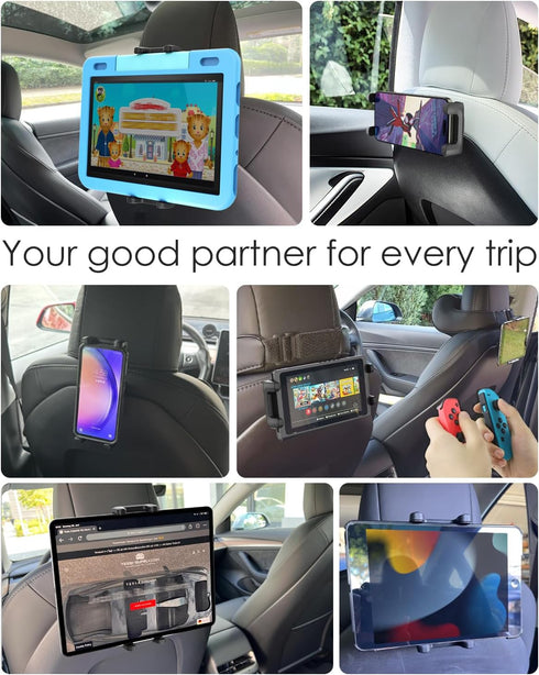 Charchendo Headrest Tablet Mount for Tesla Model Y Model 3, Fits 4-13'' Devices, Adjustable Travel Holder