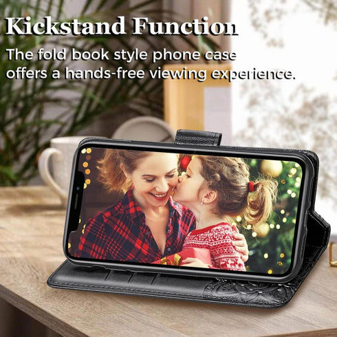 iPhone 11 Wallet Case, Women Flip Folio Cover with Butterfly Embossed PU Leather Stand Card Holder Slots, Magnetic
