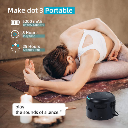 Echo Dot 3 Battery Base, Portable Battery Base for Dot 3rd Gen & Google Mini 2, 5200 mAh, 8 Hours Work Time, Black
