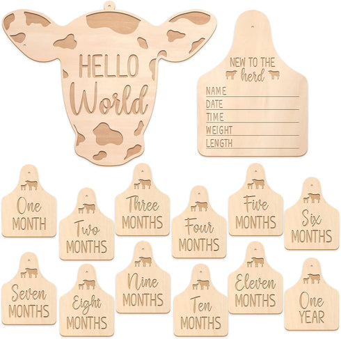 Huray Rayho Cow Baby Monthly Milestone Cards Western Wooden Cow Print Baby