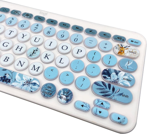 Silicone Keyboard Cover Skin for Logitech K380/Pebble Keys 2, Gray Blue Flowers