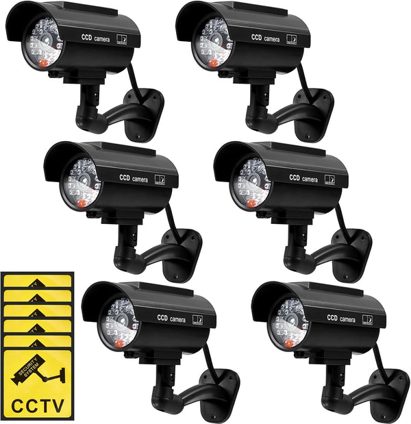 Kanayu 6 Pieces Solar Powered Fake Security Camera, Simulated Surveillance with Realistic Red Flashing Lights