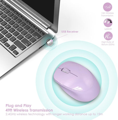 YXLILI Wireless Mouse for Laptop, Ergonomic Cordless Optical Mouse with USB Receiver, 1600DPI for Windows Chromebook Mac