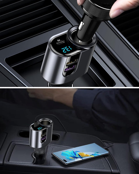 LIHAN Cigarette Lighter USB C Charger, 12V/24V Outlet Splitter with 3 USB Ports, LED Voltage, Compatible for iPhone
