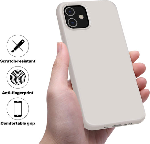 OTOFLY Soft Silicone Case for iPhone 12/12 Pro, Stone, Military Grade Drop Protection Anti-Scratch Microfiber
