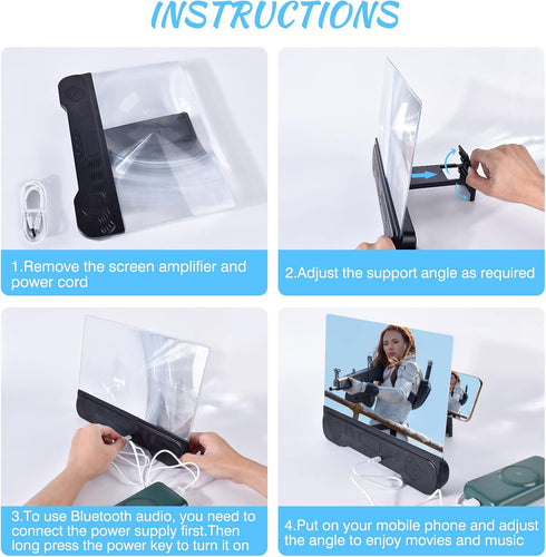 14 inch Phone Screen Magnifier with Bluetooth Speaker, Mobile Phone Screen Amplifier with 2-in-1 Foldable Stretch Stand