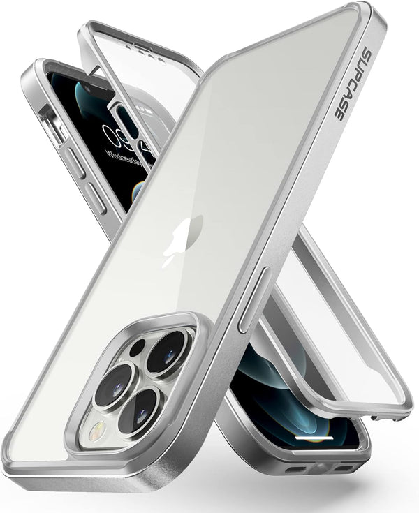 SUPCASE for iPhone 13 Pro Max Case, Clear Shockproof Protective Phone Case with Screen Protector, Silver