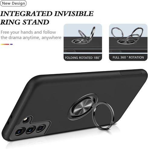 Samsung Galaxy S22 Plus Case - Military Grade Shockproof, Heavy Duty Armor, Built-in Ring Holder & Kickstand (Black)