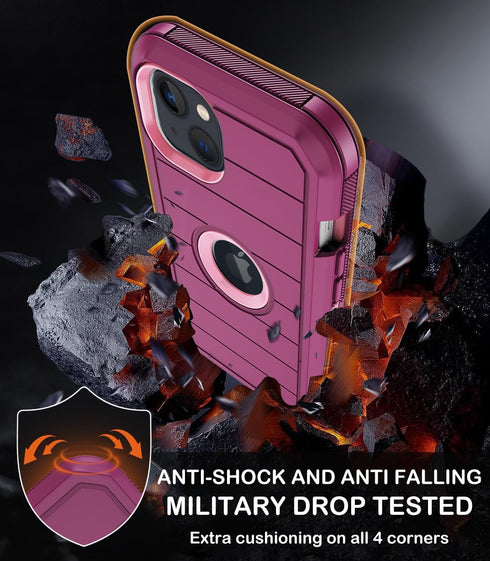 Shop iPhone 14 Plus Case (Burgundy) with Kickstand, Heavy Duty Shockproof Protection, Belt Clip Holster & Screen
