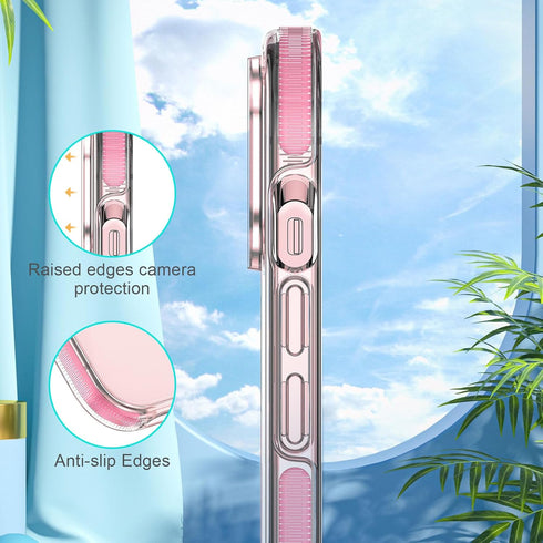 MILPROX iPhone 15 Case - Pink Magnetic Clear Design, MagSafe Compatible, Shockproof Bumper, Non-Yellowing, Anti-Slip.